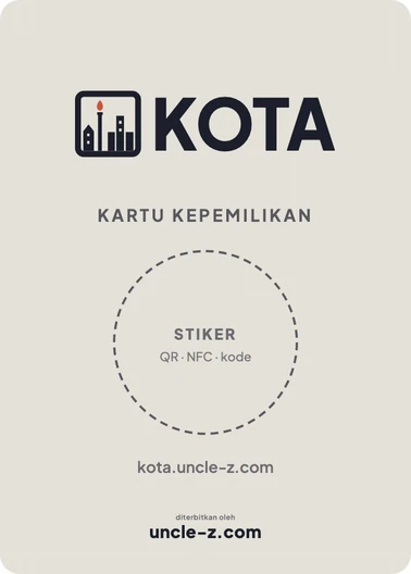 Punggung kartu dengan area stiker QR dan NFC